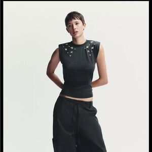 Zara wash effect Sleeveless top Jewel Details